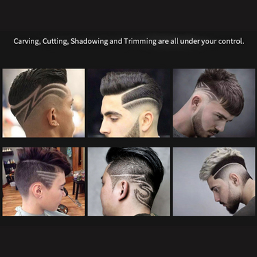 Professional cordless T-blade trimmer with carbon steel blades for close-cut and fading barber hairstyle